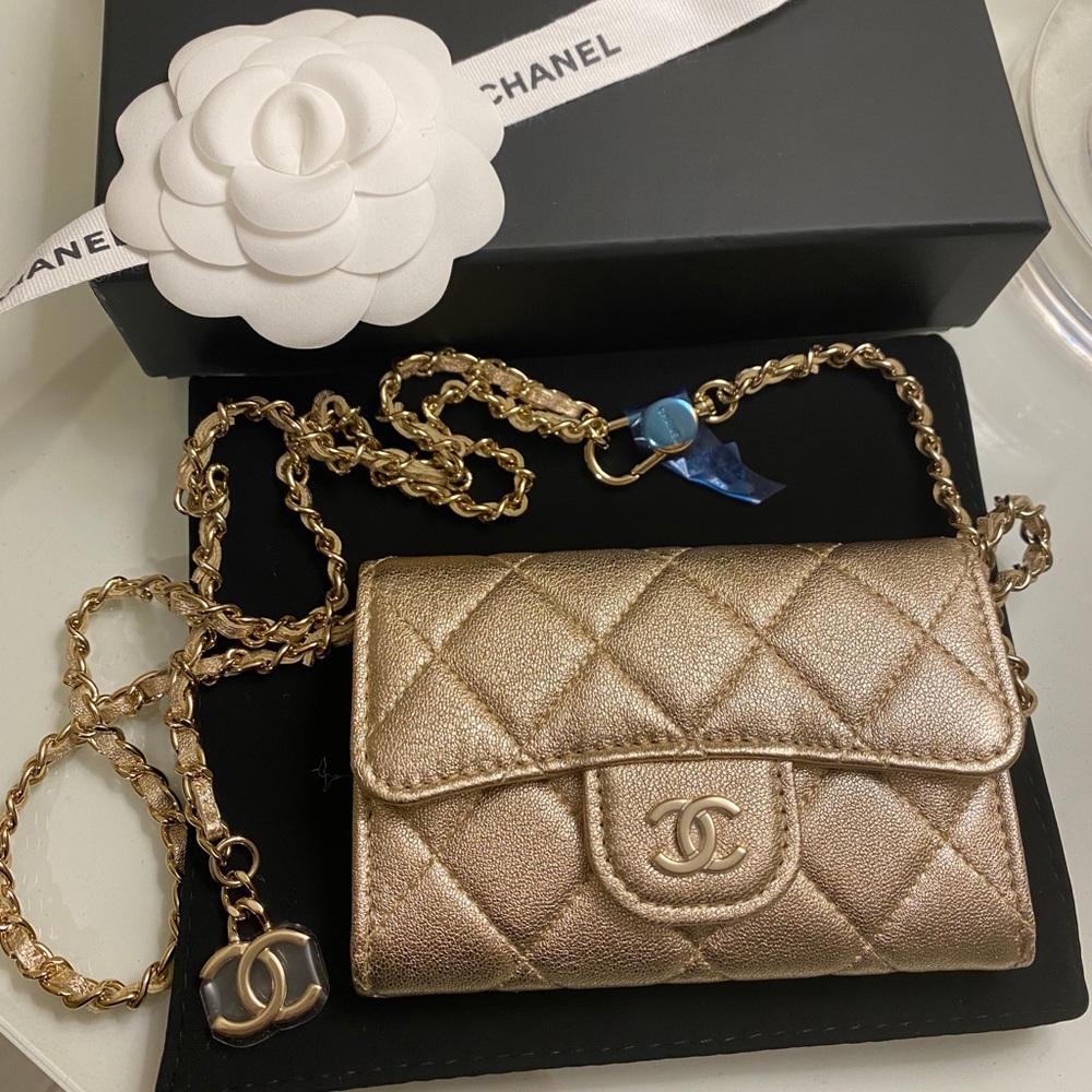 Chanel Mini Belt Waist Bag Gold Lambskin 21P NEW